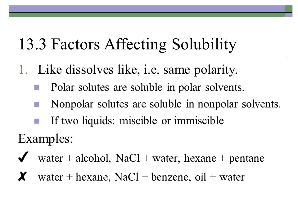 Factors affecting solubility